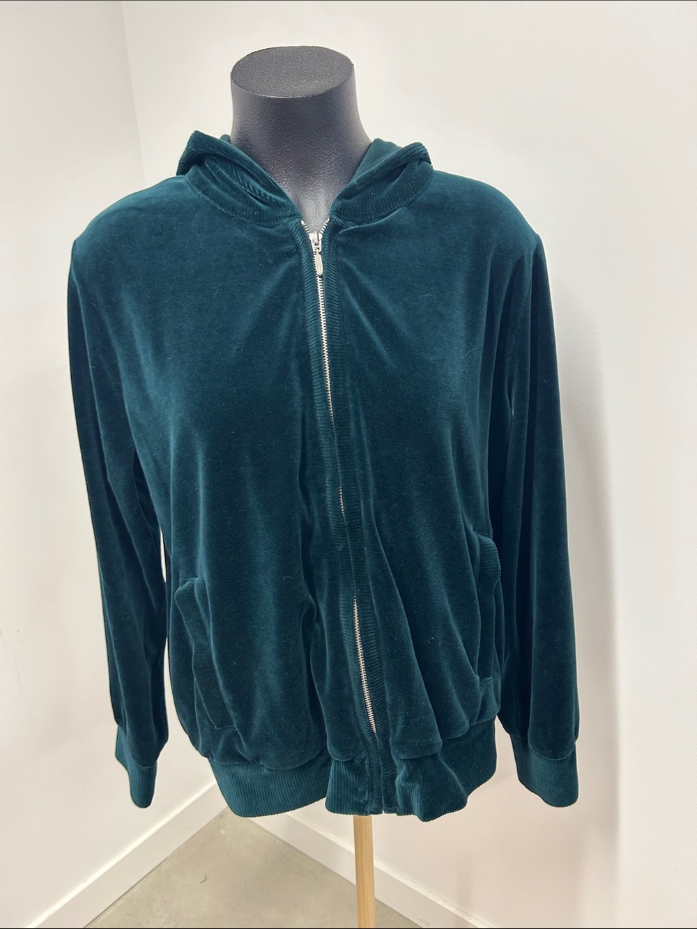 Jones New York Sport Dark Green Velour Zip Hoodie Jacket Size 1X